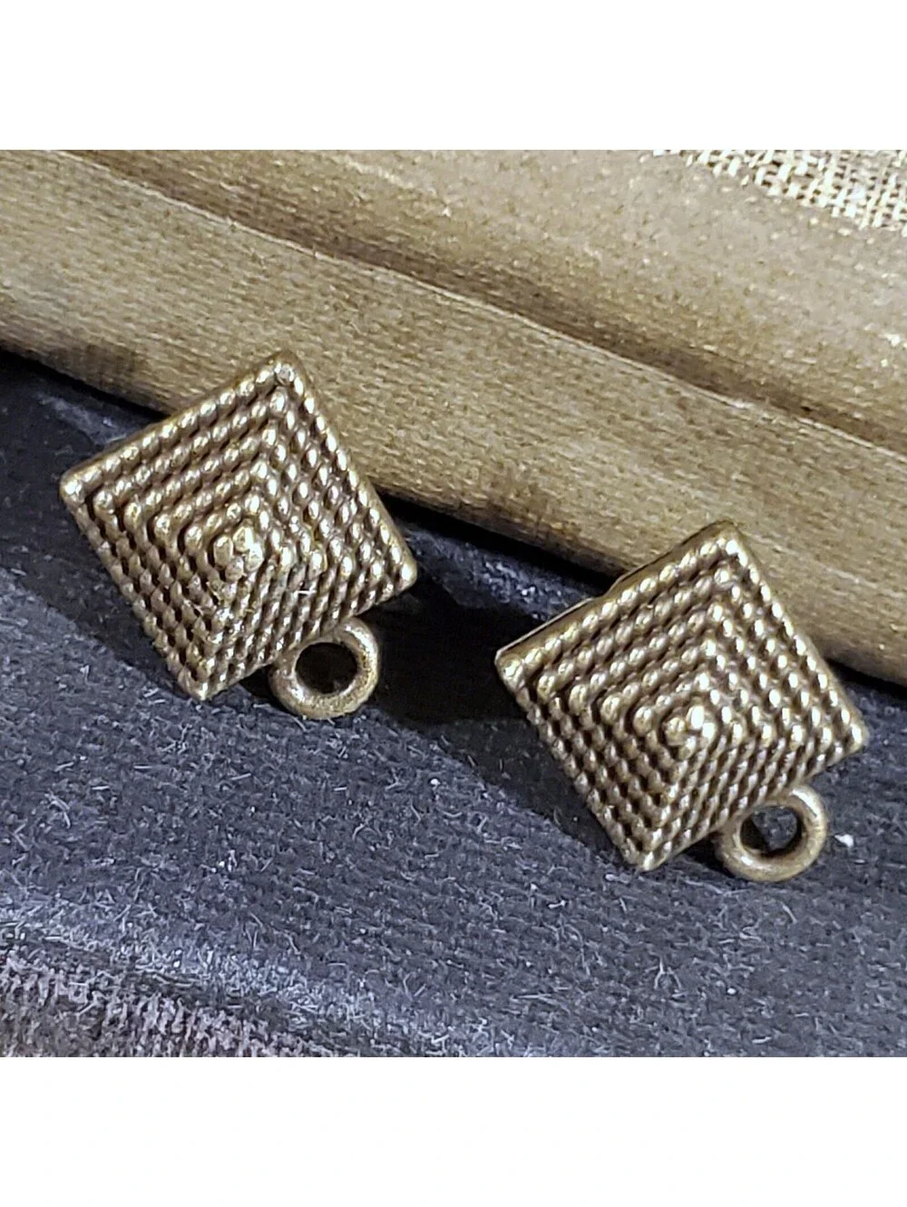 Avant Garde Antique Bronze Egyptian Pyramid Dotted Earring Post Findings 2 pcs